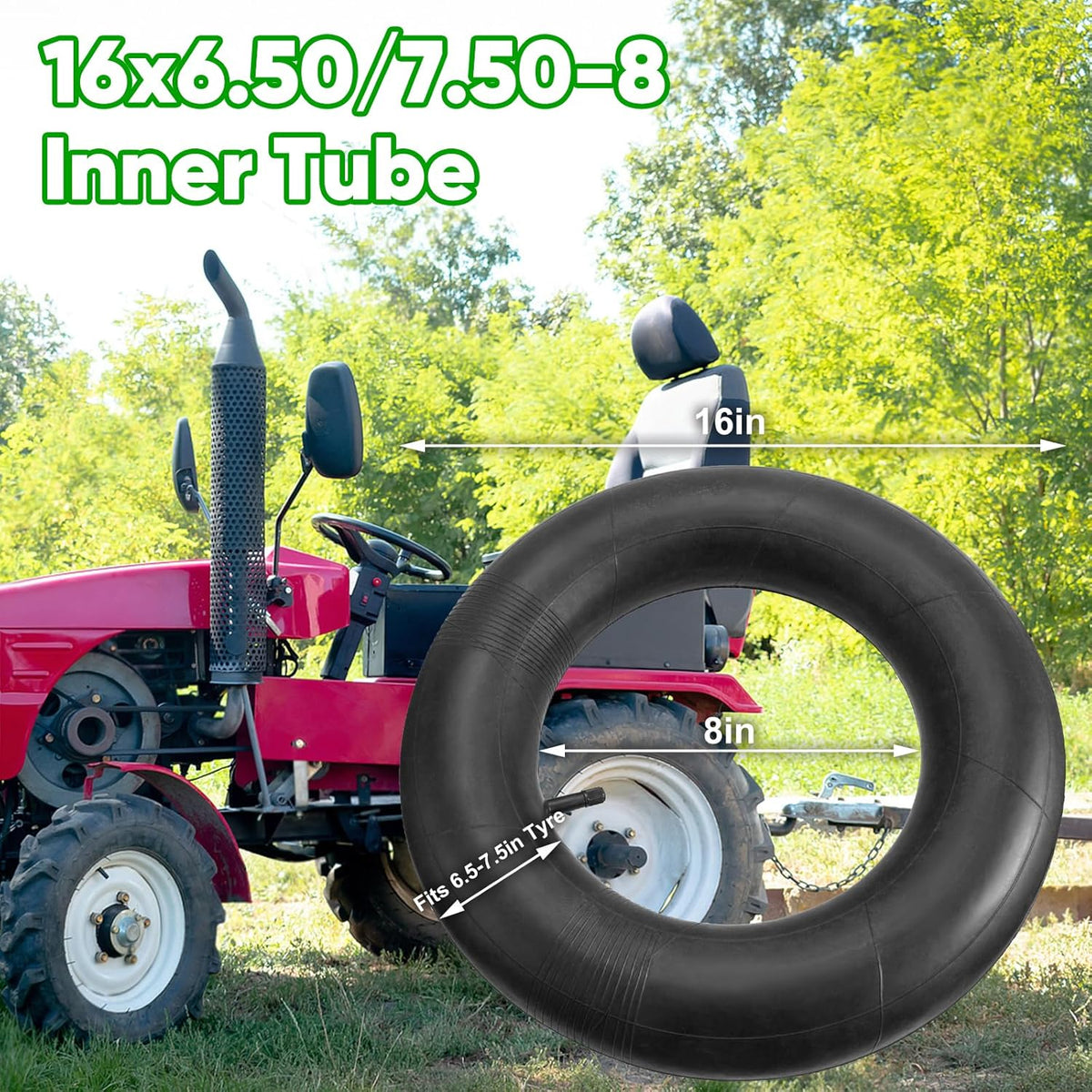 16x6.50-8 16x7.50-8 Inner Tubes, 2 Pack Heavy Duty Replacement Tire Inner Tubes with Straight Valve