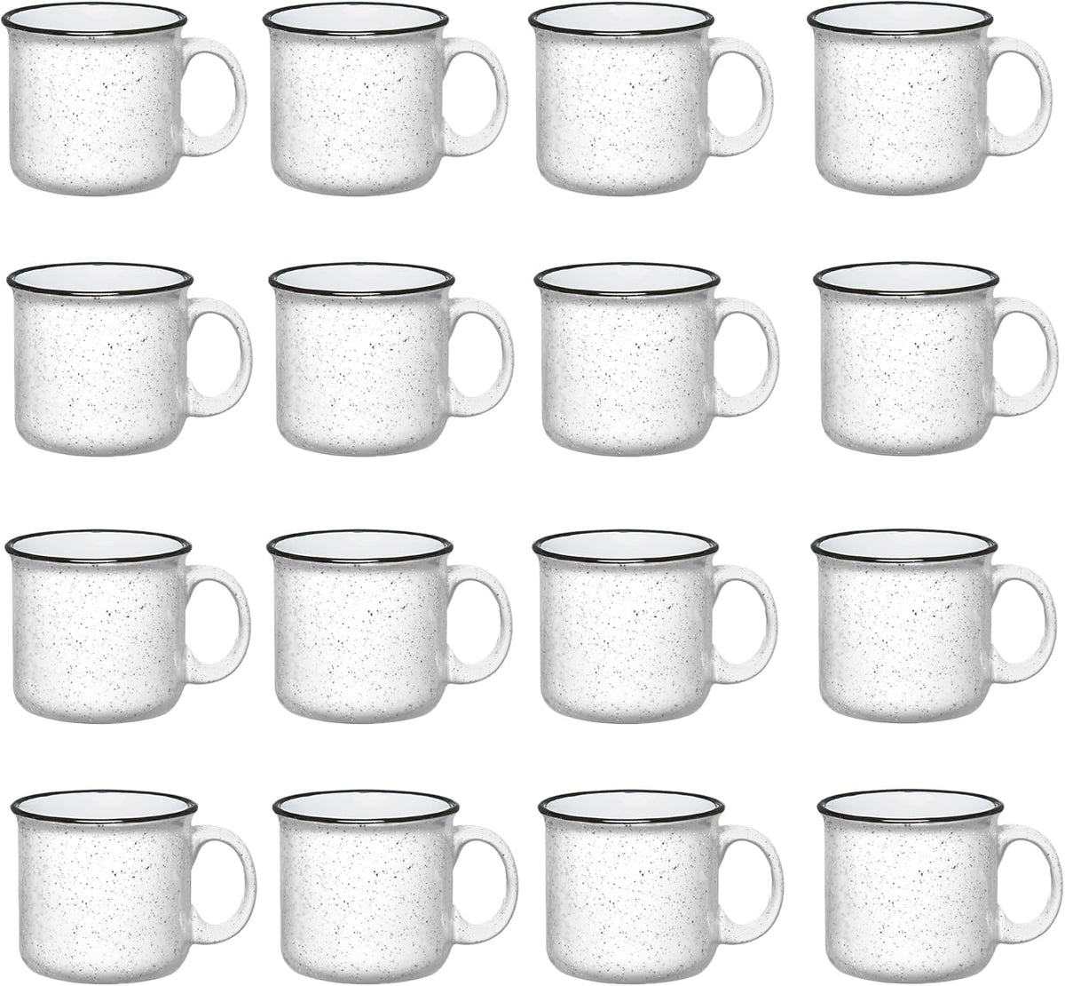 Set of 16 Ceramic Campfire Mugs – 15 Oz, White – Coffee & Tea Cups for Home, Work, Travel, Camping
