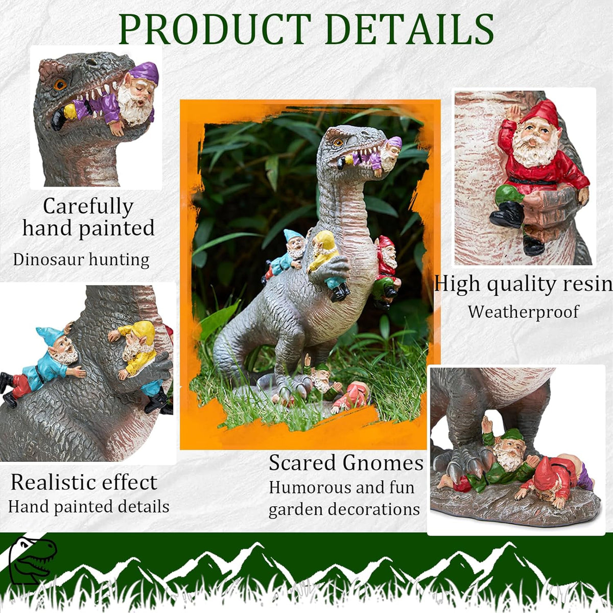 Dinosaur Garden Gnome Statue 12 Inches, Humorous and Interactive Outdoor Decorations for Yard