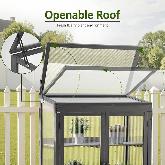 MCombo Wooden Cold Frame Greenhouse, Raised Flower Planter Shelf Protection for Outdoor Indoor Use
