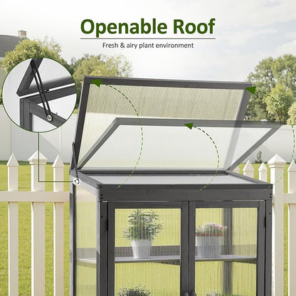 MCombo Wooden Cold Frame Greenhouse, Raised Flower Planter Shelf Protection for Outdoor Indoor Use