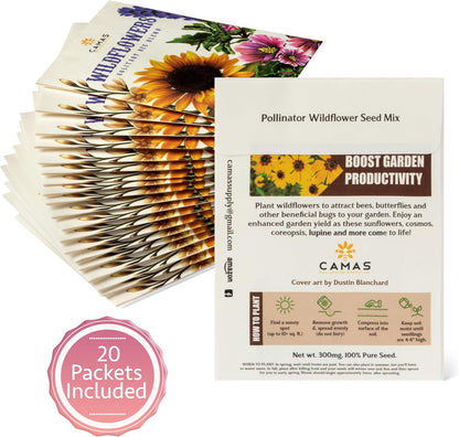 Camas- Pollinator Wildflower Seed Packets - (20) Party Favors to Attract Bees, Butterflies, and