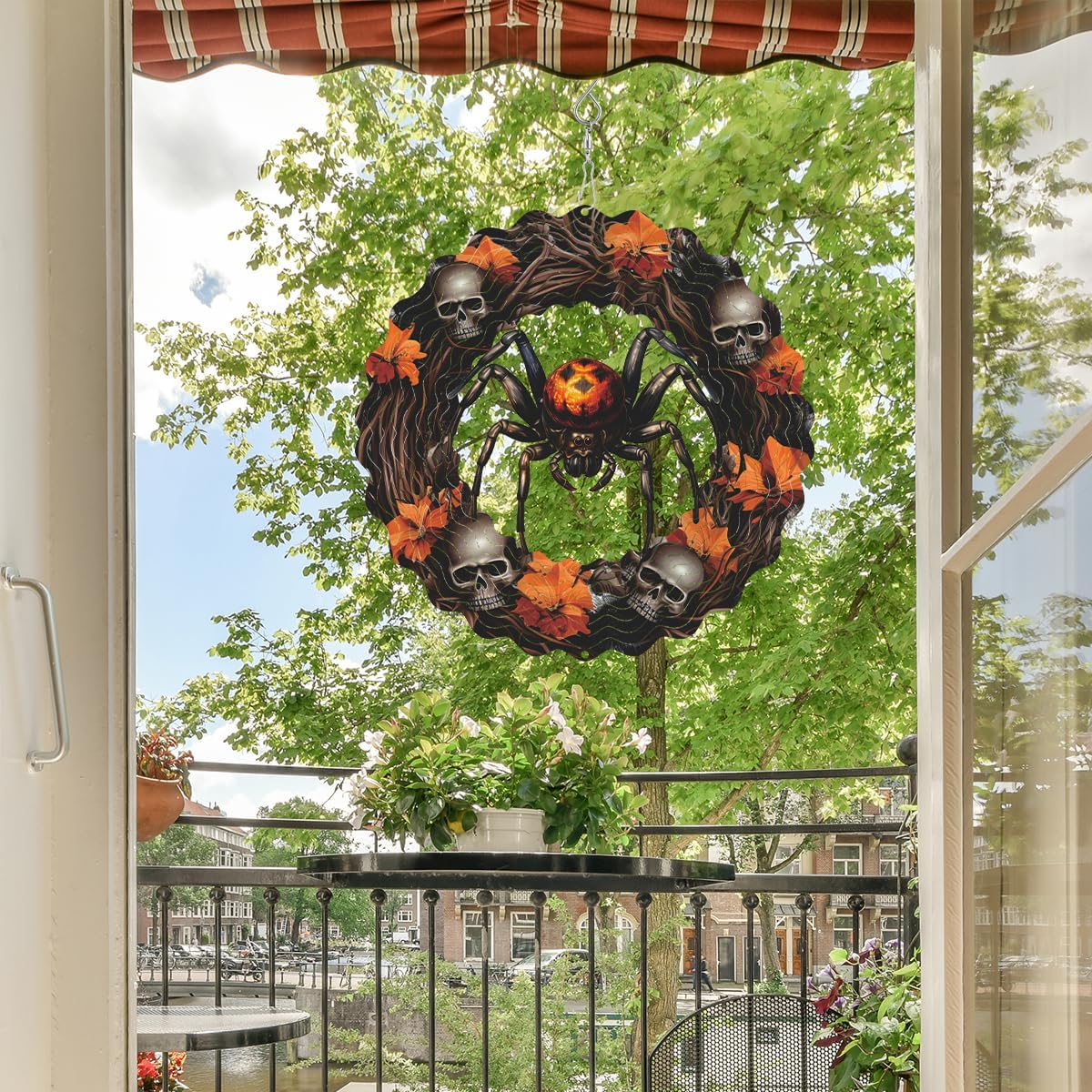 Spider Metal Wind Spinner 3D Hanging Halloween Wind Spinners Decor Skeleton Skull Metal Wind