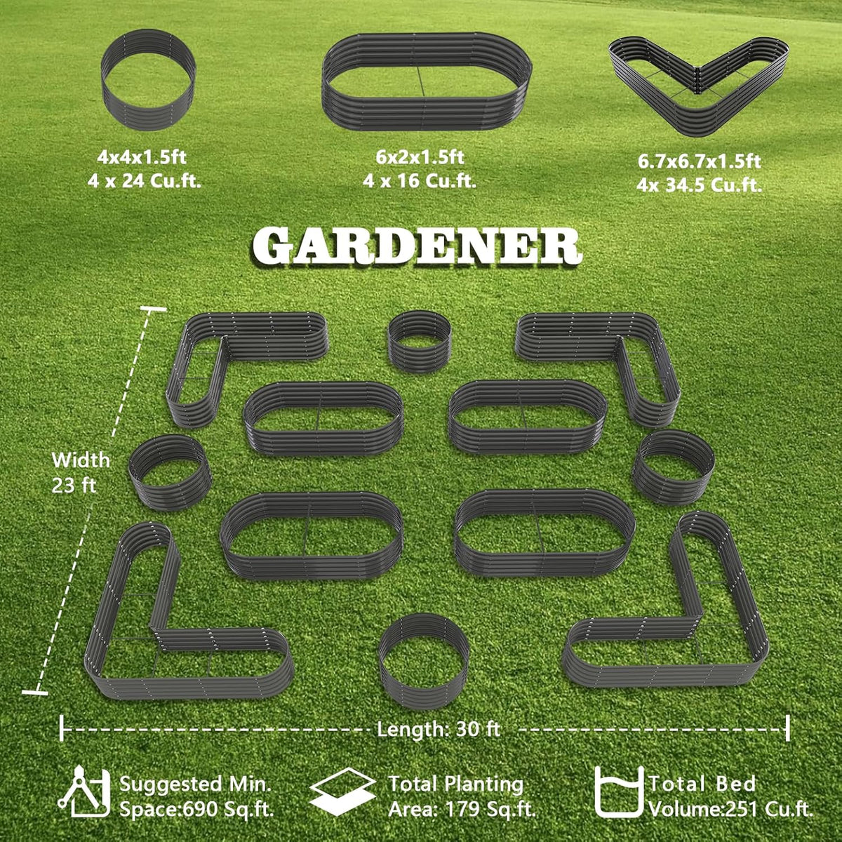 A ANLEOLIFE 12-Pack 4X4X1.5ft & 6X2X1.5ft & 81x81x18 in Deep Root Galvanized Raised Garden Beds