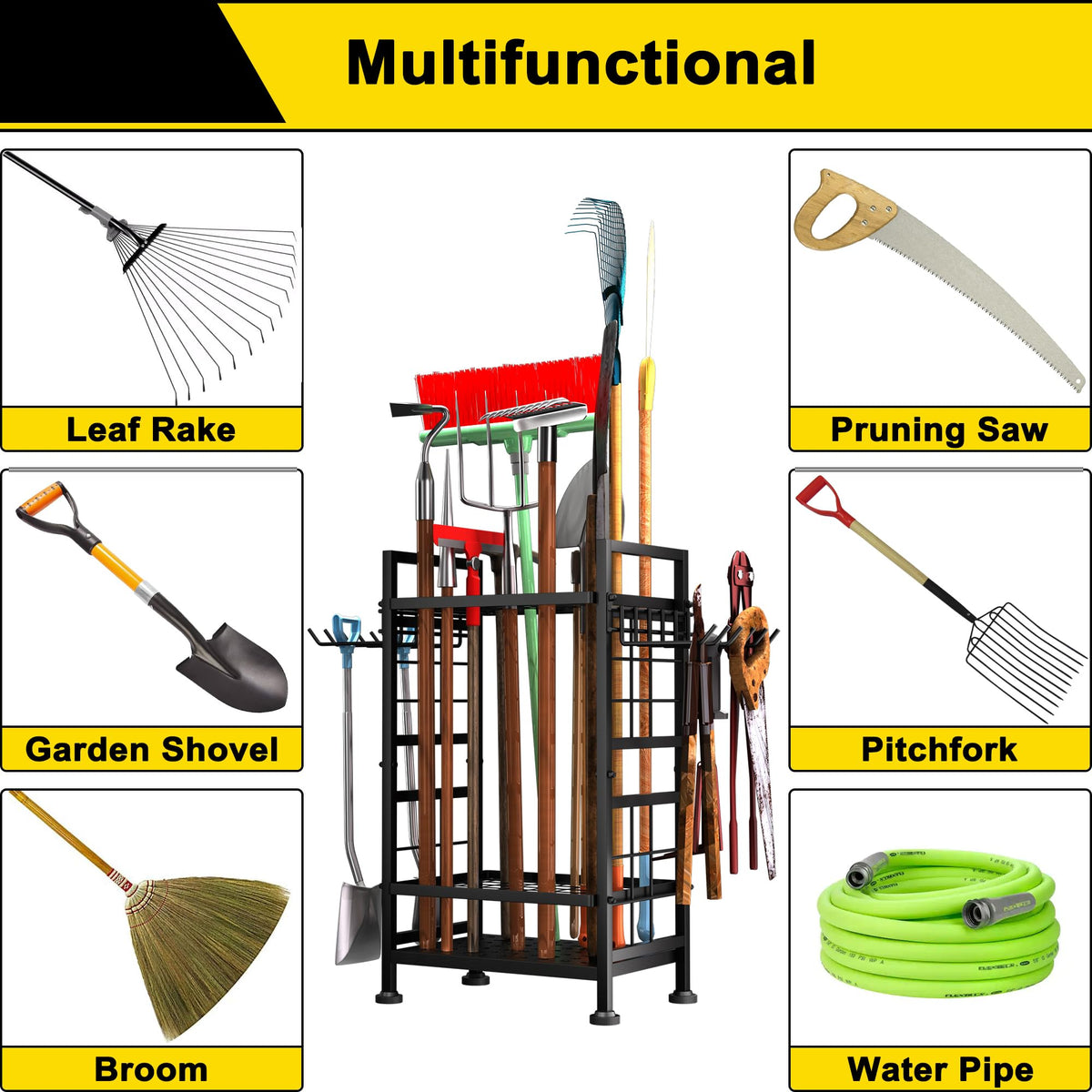 3 Tier Garden Tool Organizer, Garage Storage and Organization, Metal Yard Tools Storage up to 78