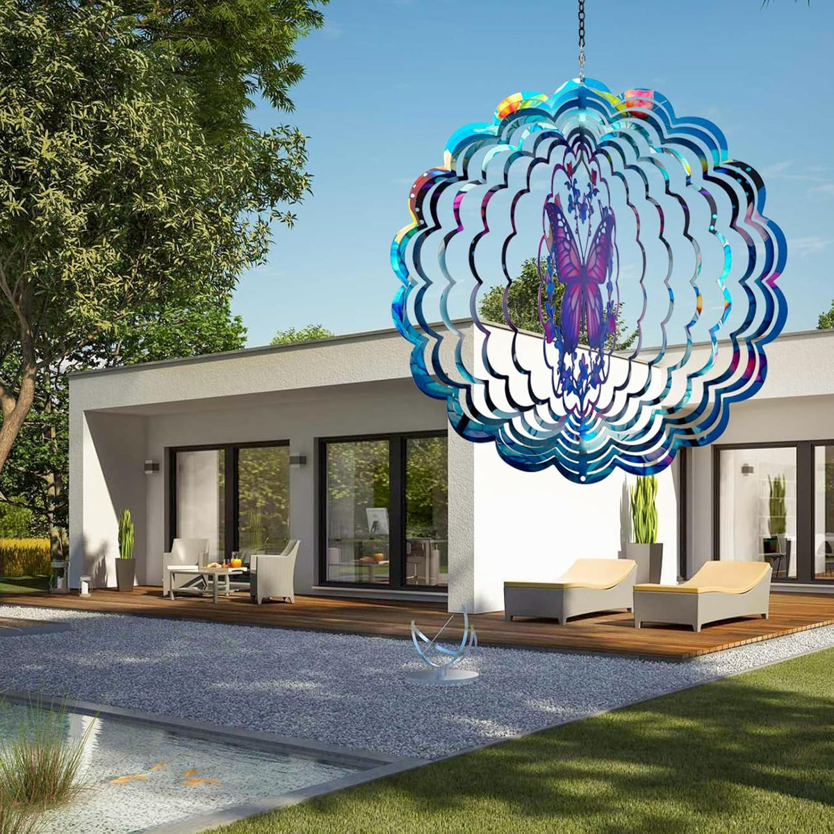 Butterfly Wind Spinners Outdoor - 12 inch Butterflies Outdoor Hanging Wind Sculptures Birthday