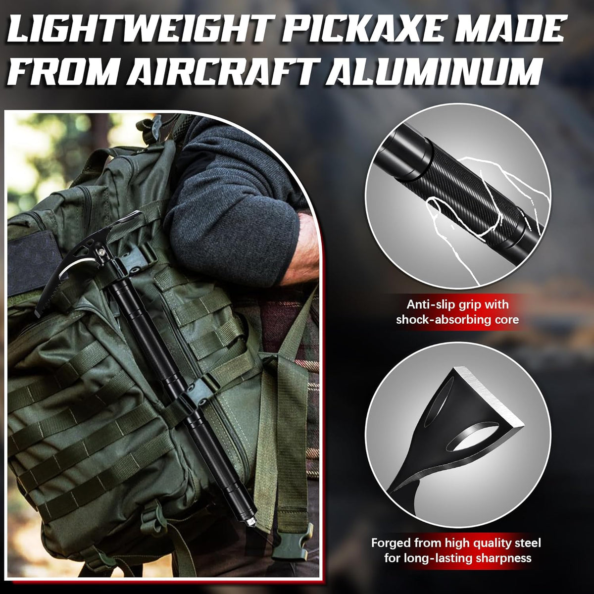 Pick Axe 8 in 1, Folding Pickaxe Mattock with Multi-Purpose Garden Hoe and Survival Knife