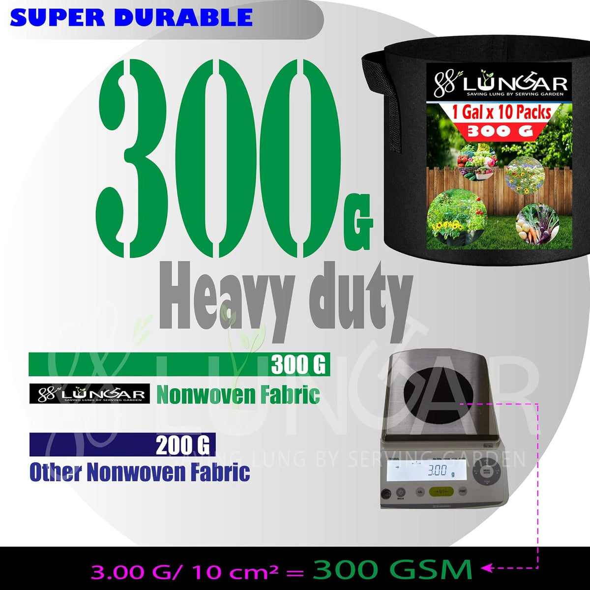 Plant Grow Bags 10 Gallon 5 Packs Planter Pot, Thickest Aeration 300G Non-Woven Fabric, Reinforced