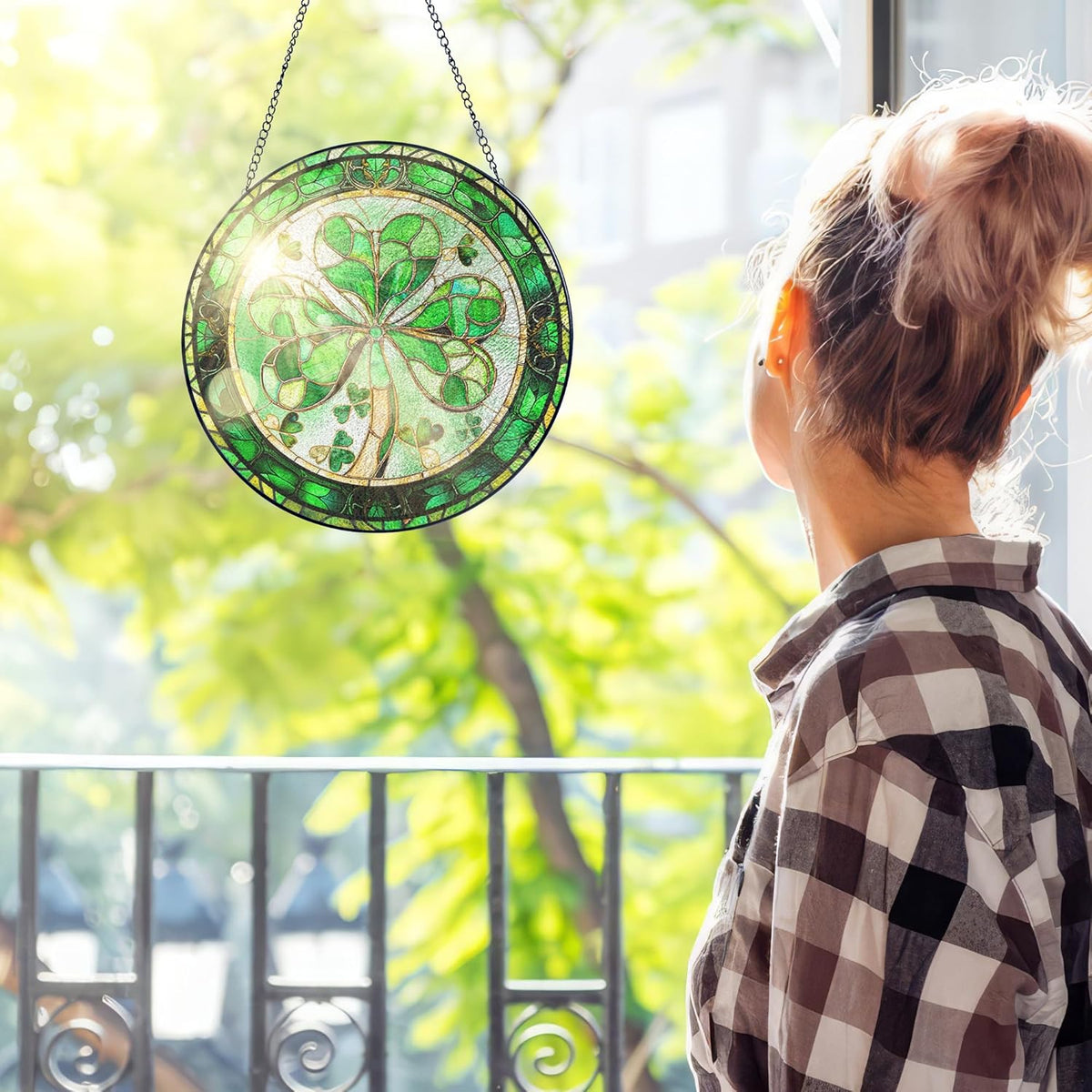 FLAGWIX Christmas Irish Gifts for Women Men - 100% Stained Glass Hanging Suncatcher 6 in - Birthday