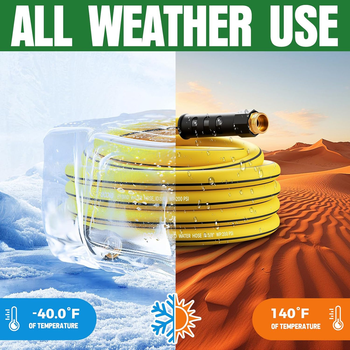 Heavy Duty Garden Hose 25ft x 5/8", NON-EXPANDABLE Flexible Water Hose for Outside, Kink Resistant