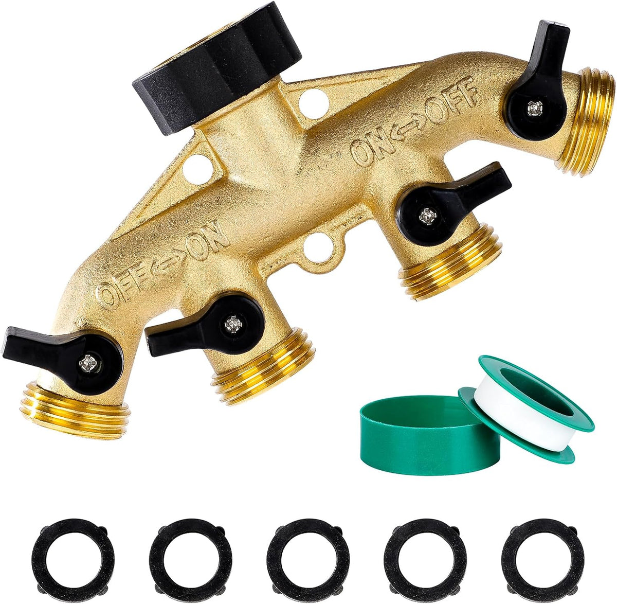 Dalmbox Garden Hose Splitter 4 Way, Water Hose Splitter, 3/4" Heavy-Duty Brass Garden Hose
