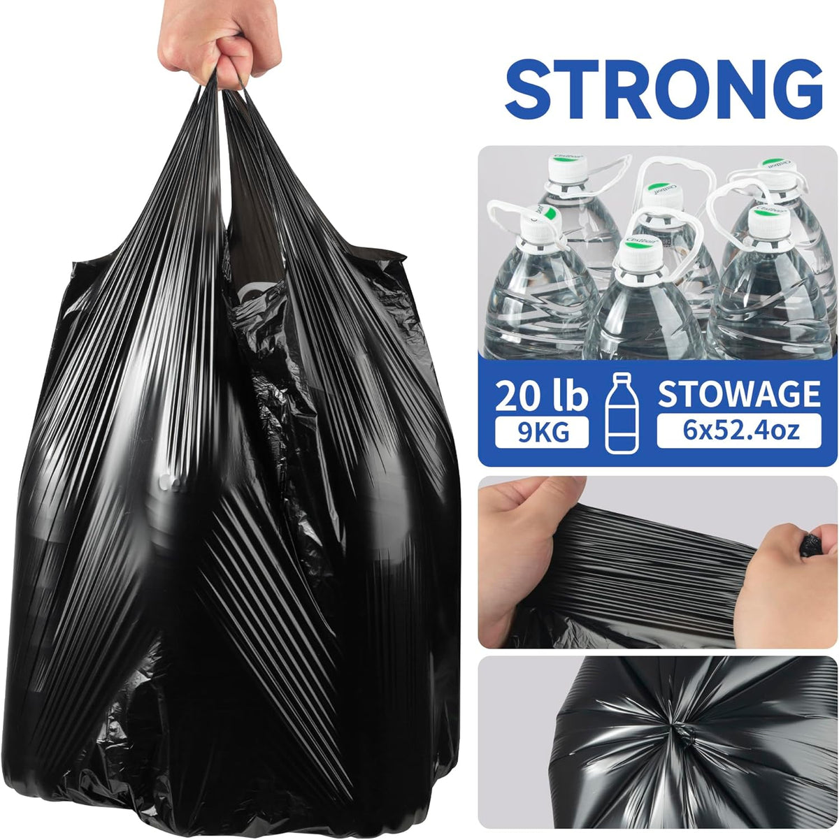 Small Trash Bags with Handles 4 Gallon 50 Count Black - Ocean Plastic Upcycling - Plastic Garbage