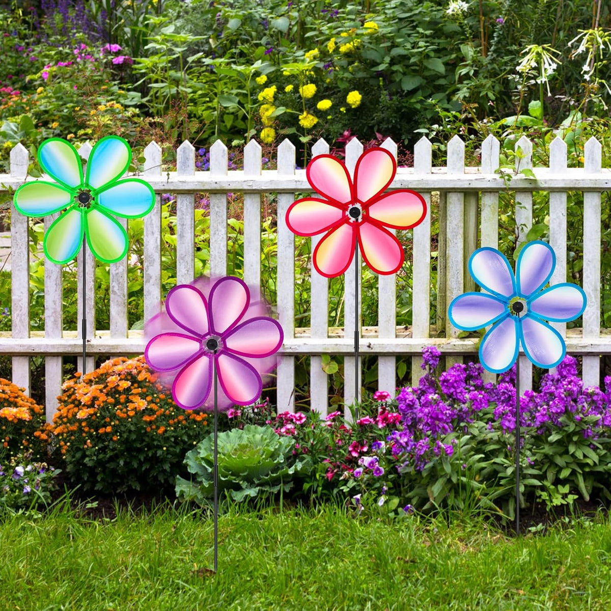 4PCS Wind Spinners for Yard and Garden 11 Inches Colorful Lawn Pinwheels Flower Wind Spinners