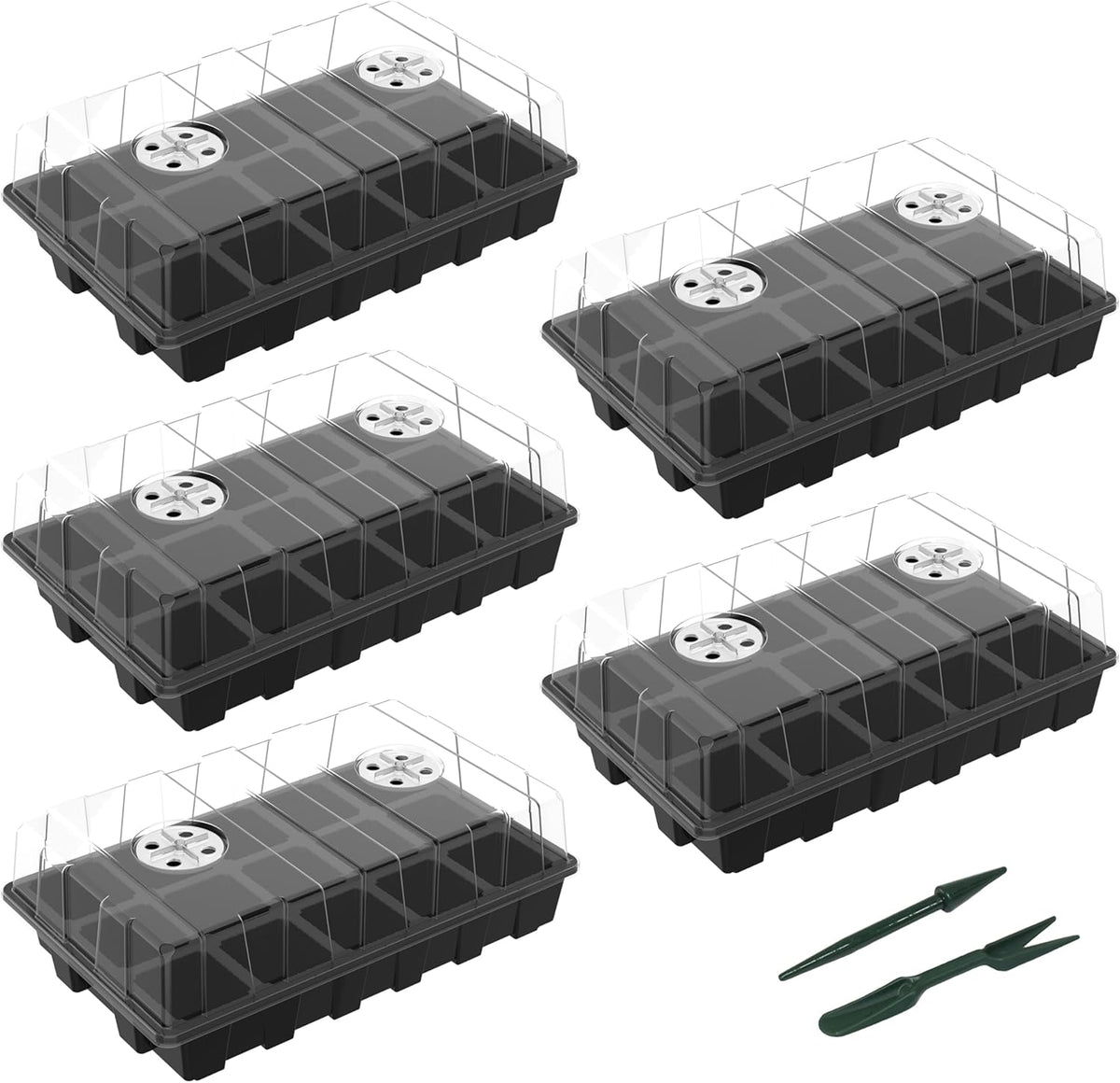 Gardzen 5-Pack Seed Starter Kits, Reusable Plant Germination Trays with Total 75-Cell, Seed Starter