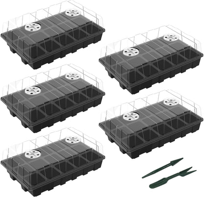 Gardzen 5-Pack Seed Starter Kits, Reusable Plant Germination Trays with Total 75-Cell, Seed Starter