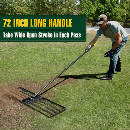 Jardineer Lawn Leveling Rake 36 Inches with 72 Inches Long Handle, Yard Leveling Rakes for Grass