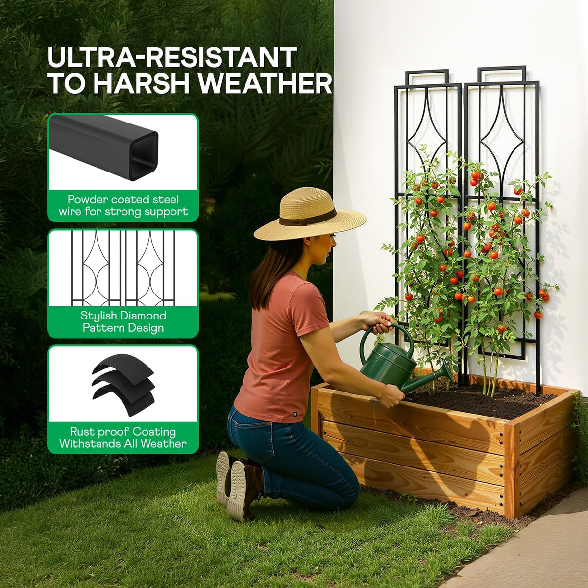 IDZO 2-Piece Diamonds Design Decoration Trellis, Metal Decorative Trellis for Climbing Plants