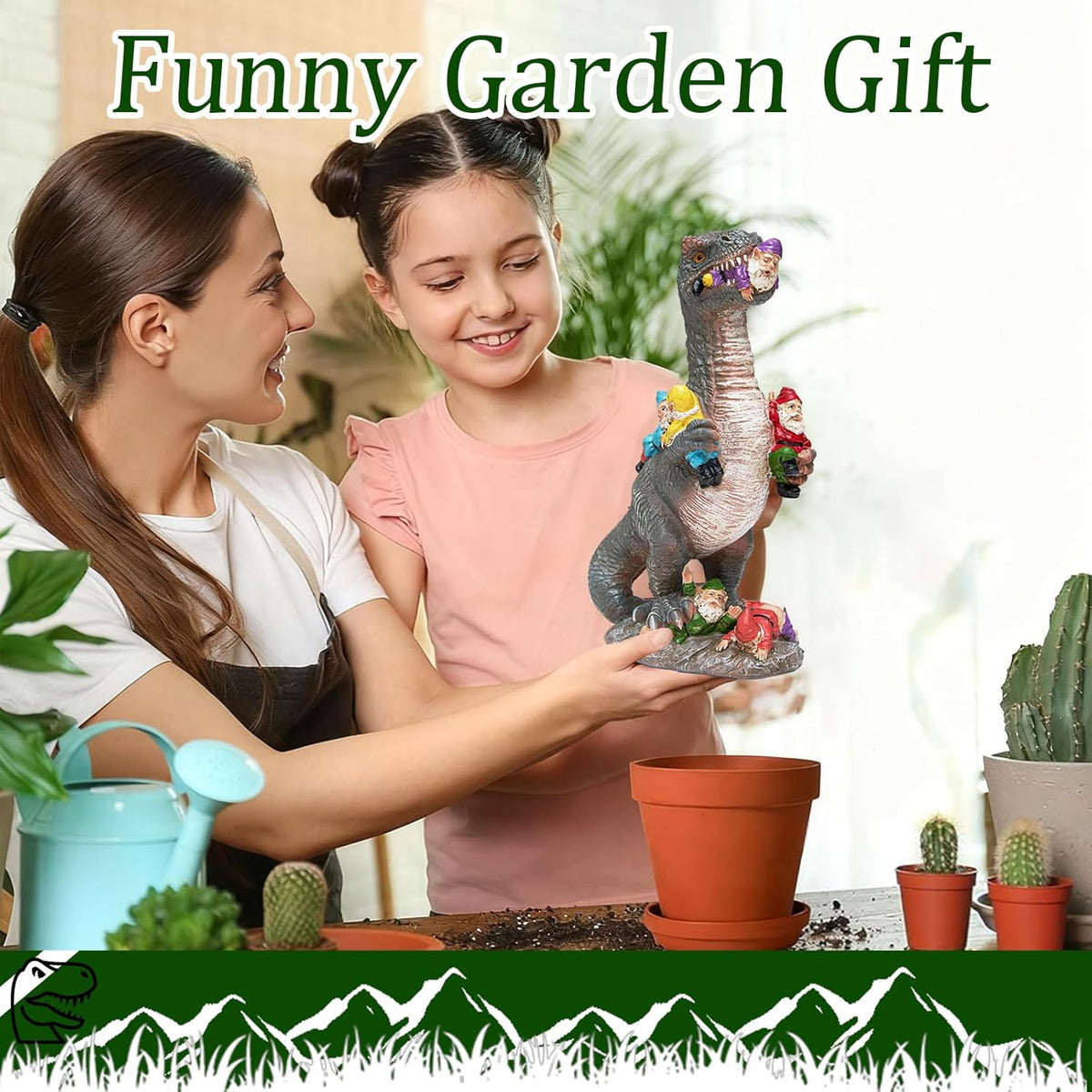 Dinosaur Garden Gnome Statue 12 Inches, Humorous and Interactive Outdoor Decorations for Yard