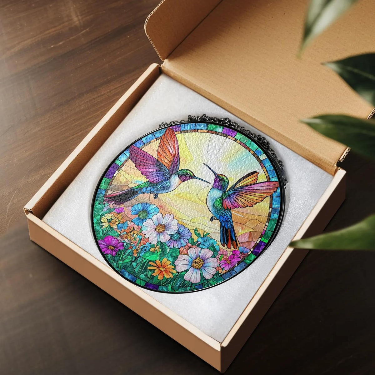 Hummingbird Suncatcher Stained Glass Window Hanging Decor, Hummingbird Gifts for Women, Birds
