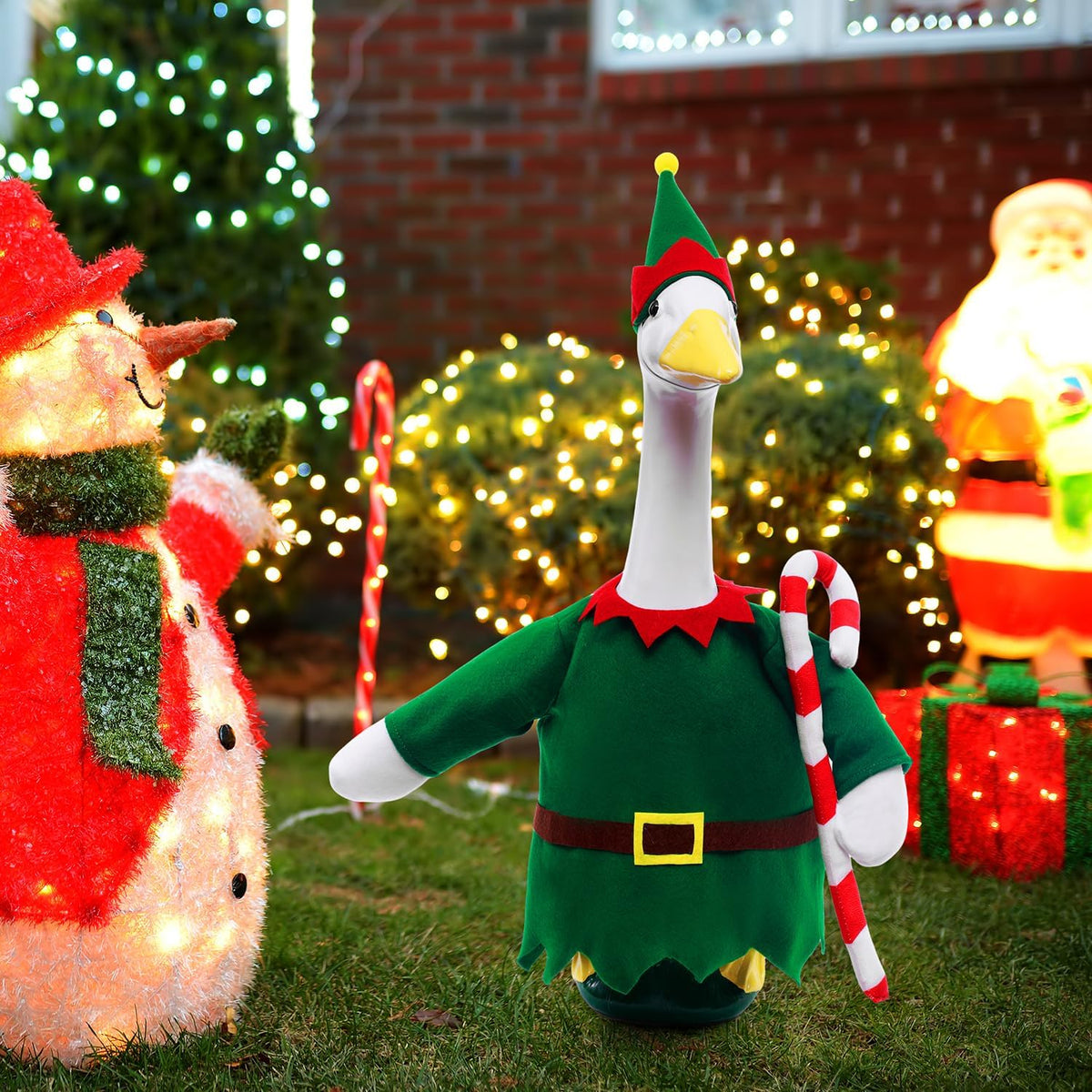 Christmas Toy Soldier Style Porch Goose Outfits,2 Pcs/Set Goose Clothes with Pointed Hat and Candy