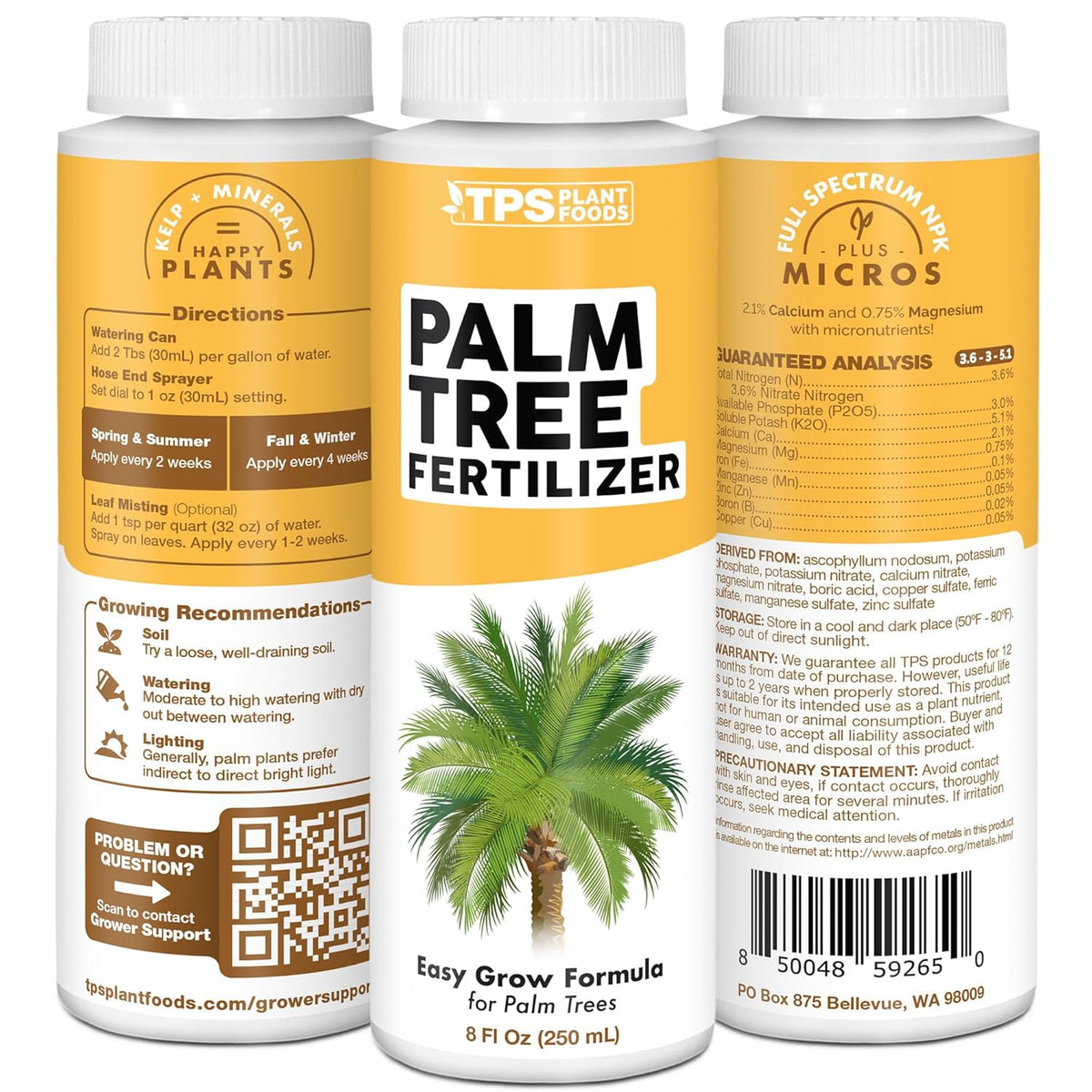 Palm Tree Fertilizer for All Palms and Ferns, Liquid Plant Food 8 oz (250mL)