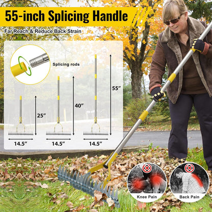 Garden Leaf Rake: Dual Function Thatching Rake for Lawn Dead Grass Leaves, Stainless Steel Heavy