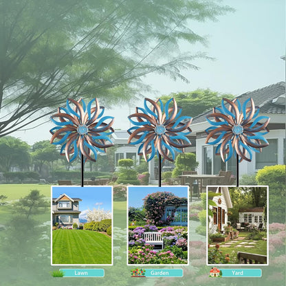 Metal Wind Spinners Outdoor,Vintage Kinetic Wind Spinner Garden Pinwheels with Metal Stake for