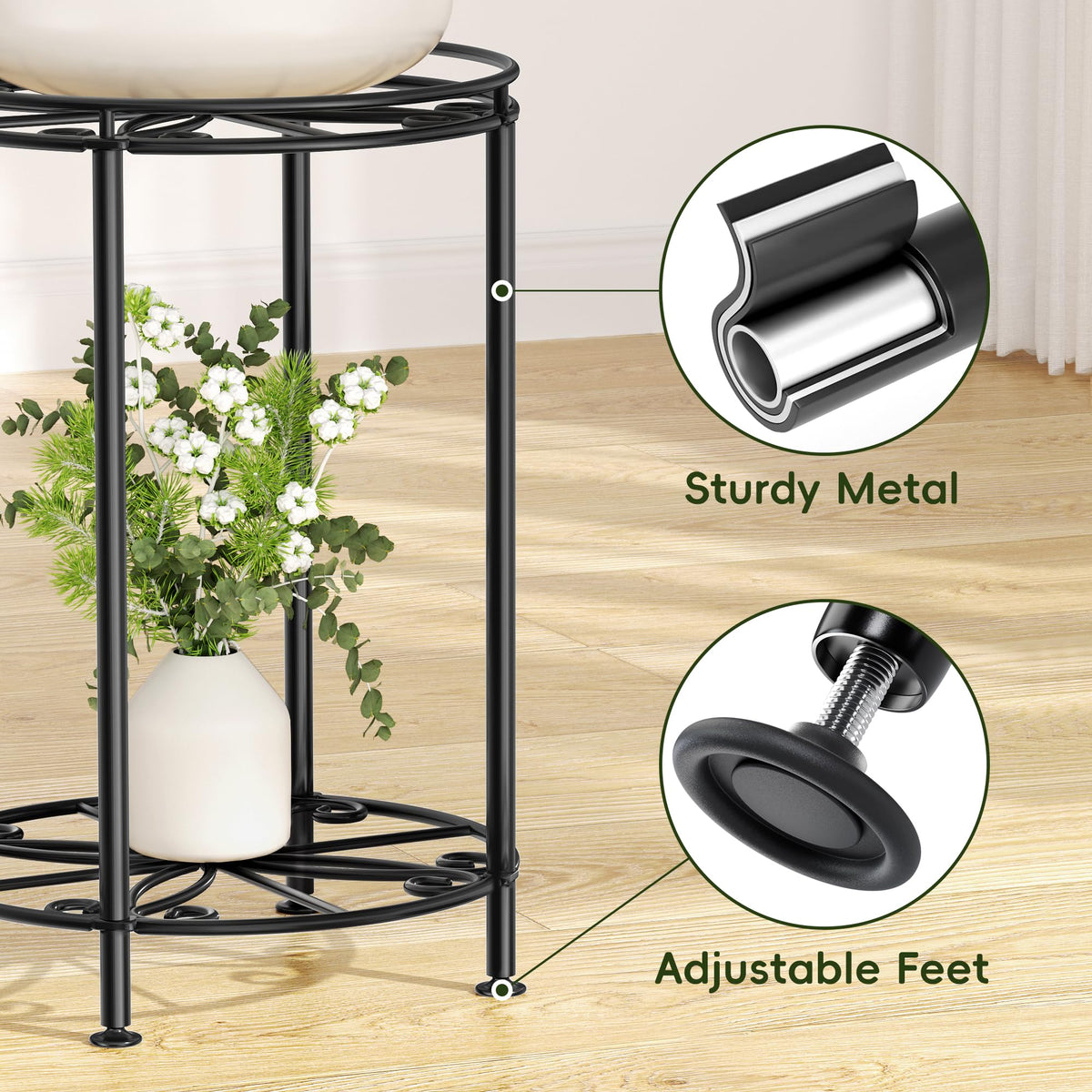 Josmimic Plant Stand 2-Tier 10.2in Width 16.4in Tall Flower Pot Rack Small Plant Table Metal For