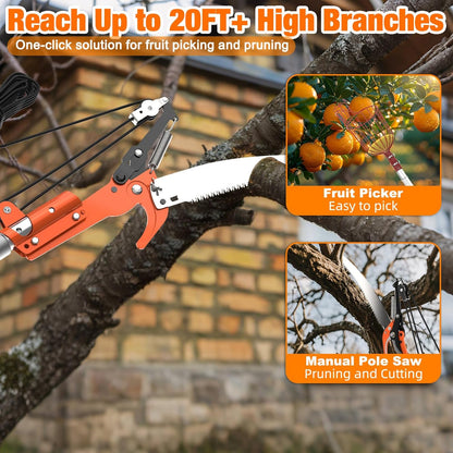 26FT Tree Trimmer, Manual Pole Saw with 5-20FT Extension Pole, Fruit Picker for Orange Lemon Mango
