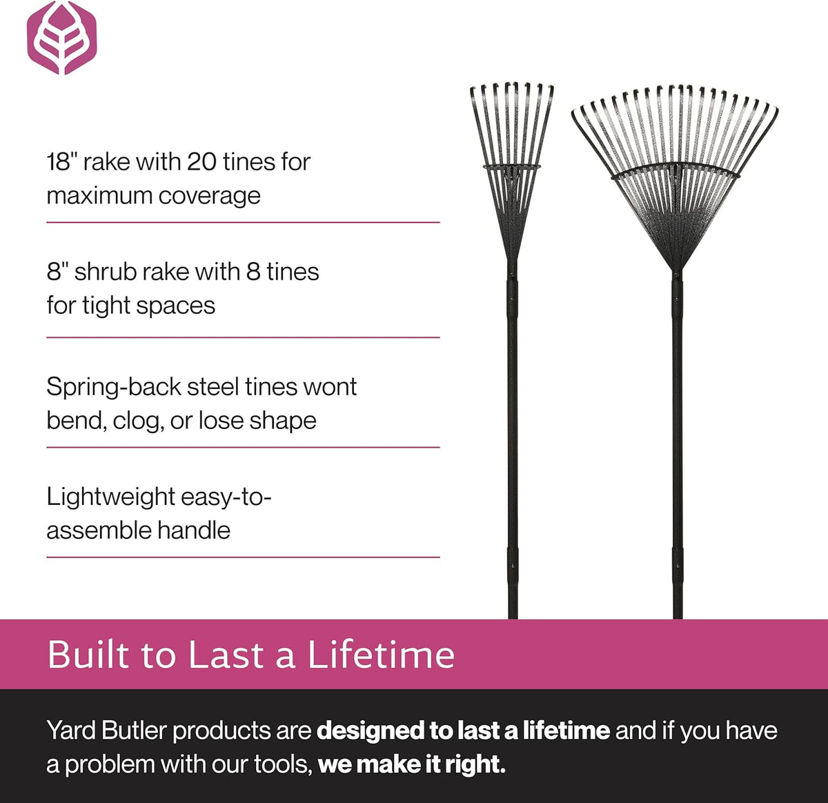 Yard Butler World’s Greatest Rakes | Heavy Duty All Steel Rake with Ergonomic Garden Claw