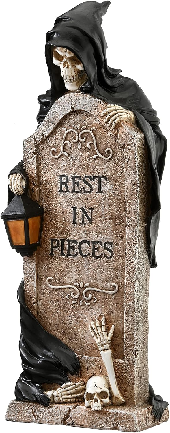 National Tree Company Skeleton Grim Reaper Standing with a Gravestone Decoration, Halloween