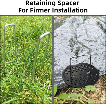 40 Pack 6 Inch Landscape Staples & 40pcs Fixing Gasket Sets, Garden Stakes Galvanized Steel Fabric