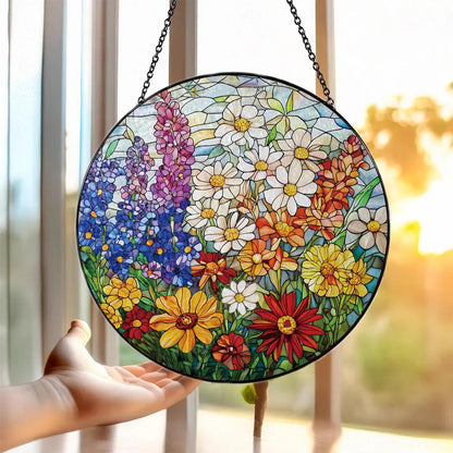 Colorful Wildflowers Suncatcher -7.9 in Stained Glass Window Hanging Sun Catcher Garden Decor