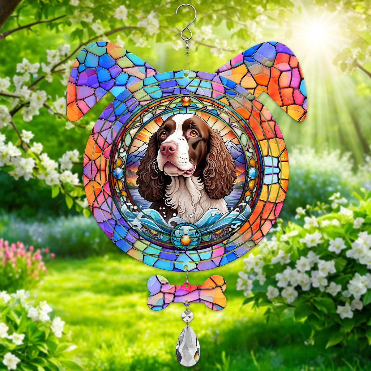 American Water Spaniel Dog Ears Wind Spinner, American Water Spaniel Wind Spinner Hanging for Yard