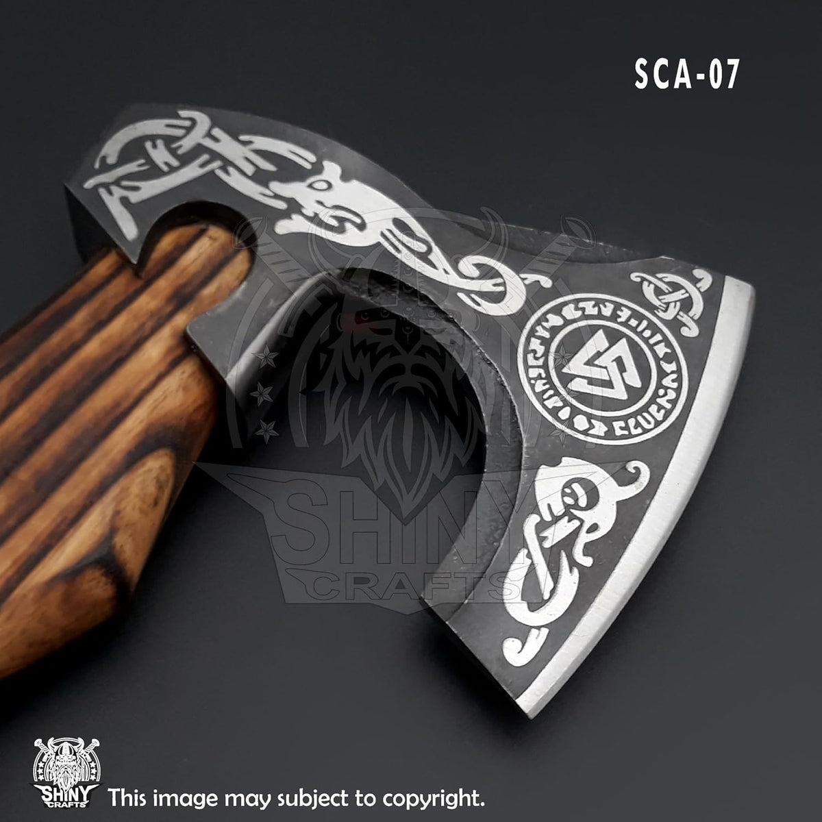 SHINY CRAFTS® Handcrafted Decorative Viking Axe with Leather-Wrapped Handle & Sheath – Engraved
