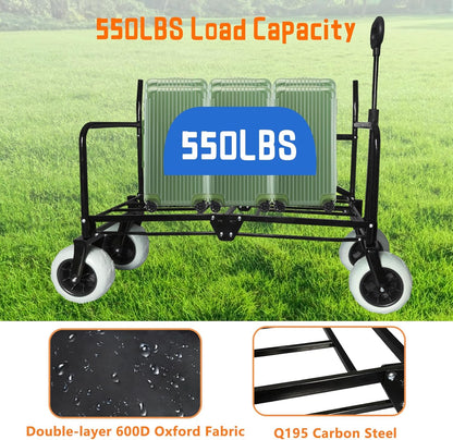 PENSUN 3-in-1 Foldable Wagon Convert to Bench, Collapsible Beach Wagon with Dual Wheel Sets