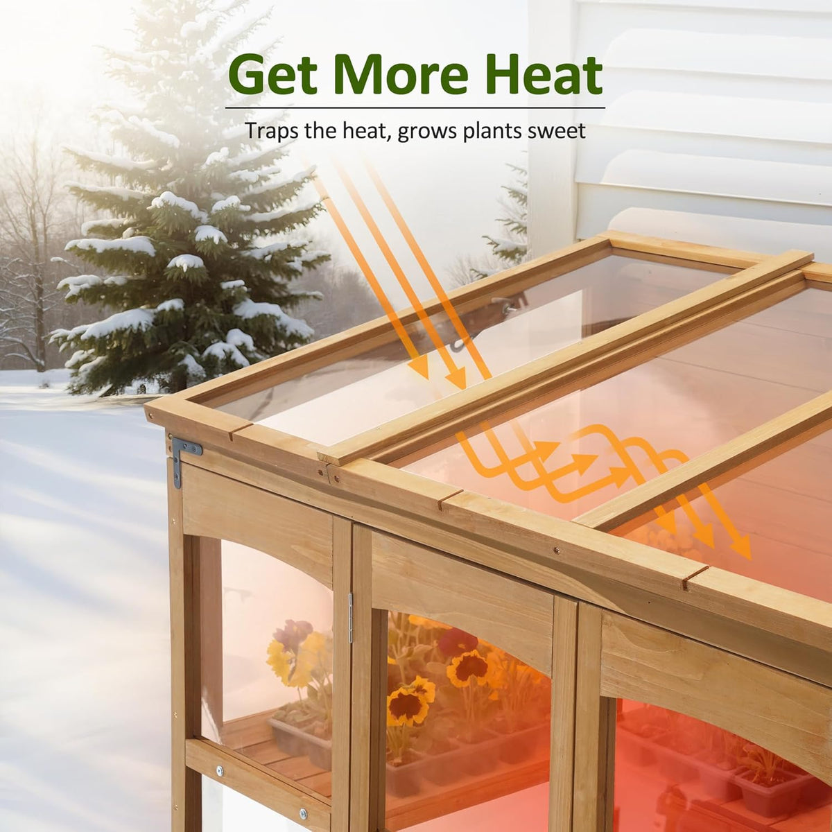 MCombo Wooden Greenhouse, Walk-in Outdoor Greenhouse with Openable Roof and Lockable Door, 0899