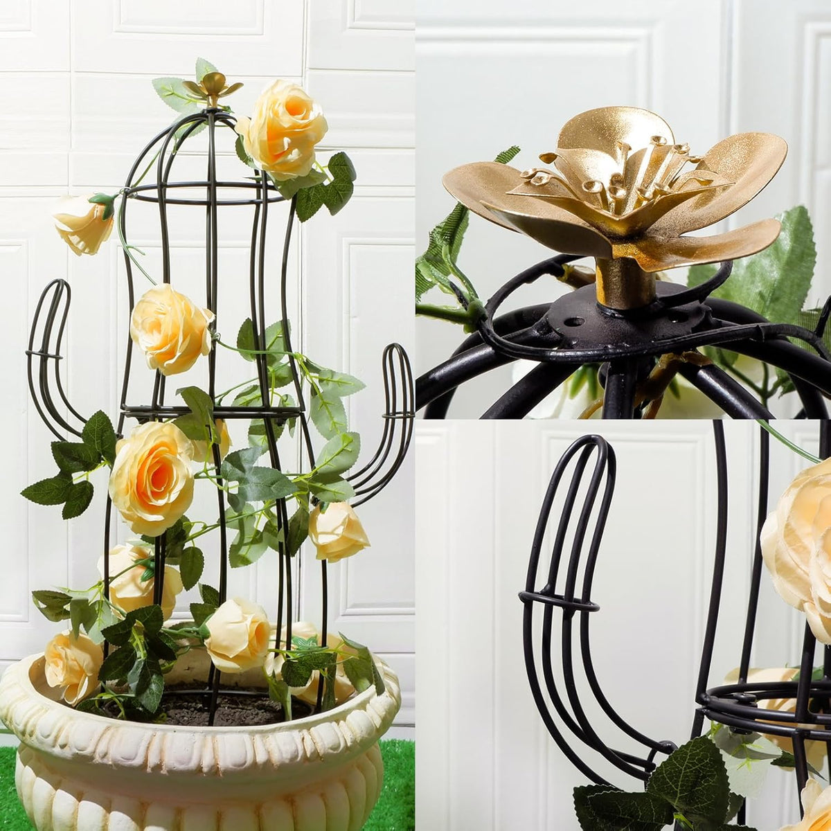 Cactus Obelisk Trellis - 16.34”x27.95” Unique Metal Design for Climbing Plants, Garden Decorative