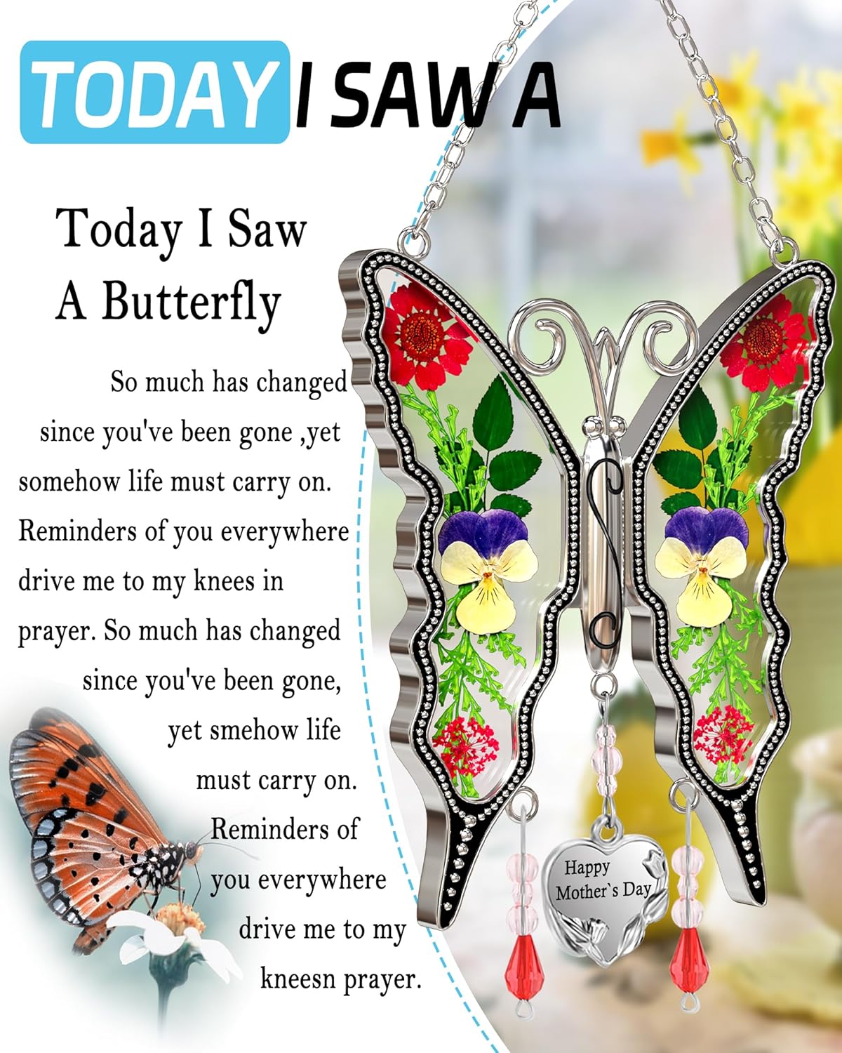 KY&BOSAM for Mom Butterfly Suncatcher Stained Glass Suncatchers for Windows Hanging Wind Chimes