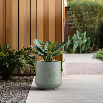 Kante 11.6" Dia Round Concrete Planter, Outdoor Indoor Large Plant Pots Containers with Drainage