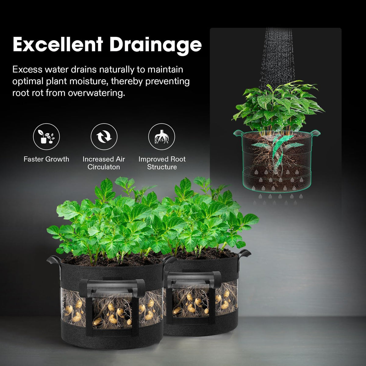 VIVOSUN 5-Pack 10 Gallon Potato Grow Bags, Thick Fabric Pots with 360 Visibility & Harvest Window