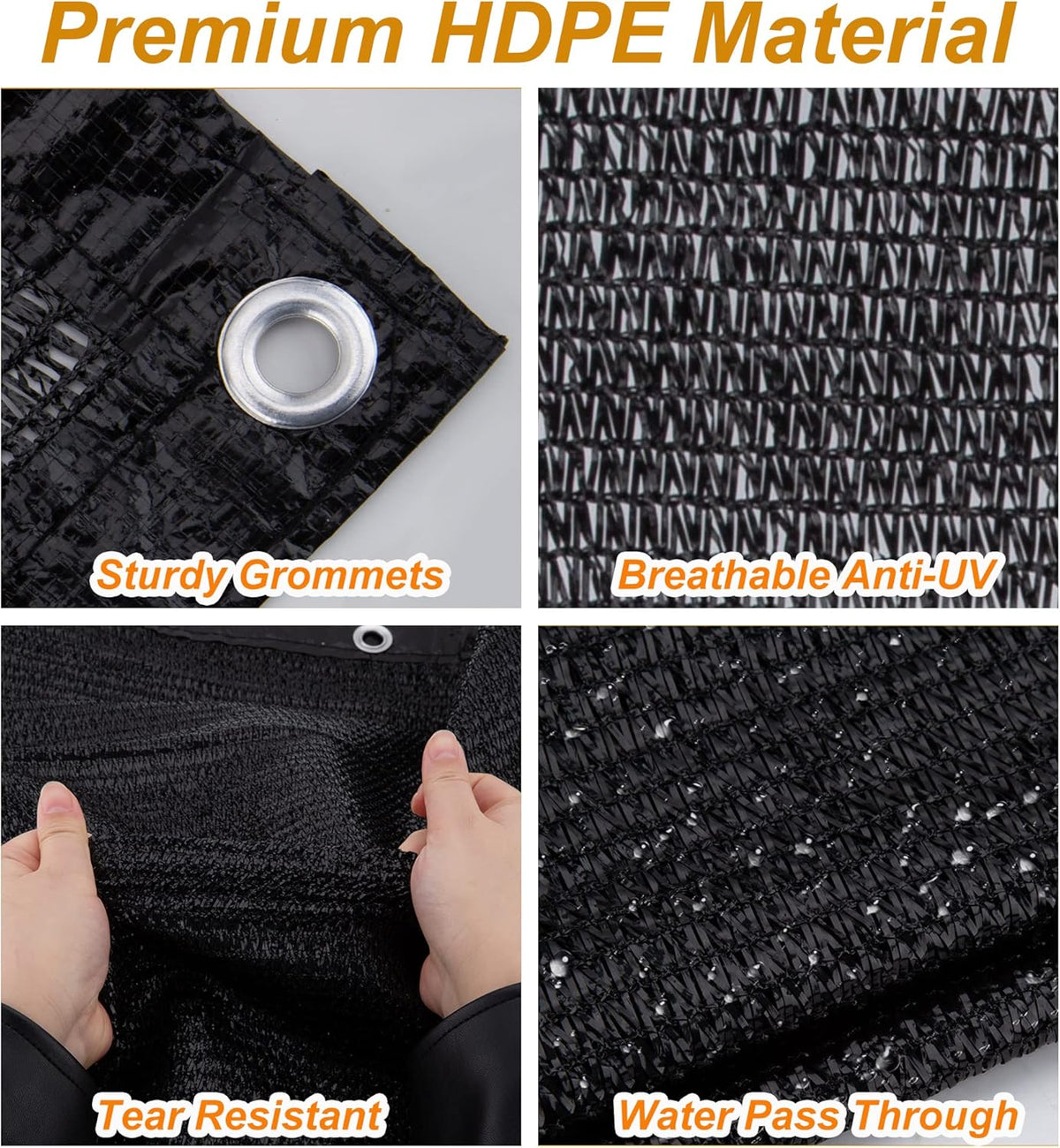 SPORTYOUTH 70% Shade Cloth for Patio, 10x50 ft Mesh Tarp with Grommets, UV Resistant Black Sunblock