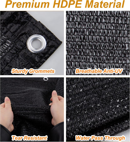 SPORTYOUTH 70% Shade Cloth for Patio, 10x50 ft Mesh Tarp with Grommets, UV Resistant Black Sunblock