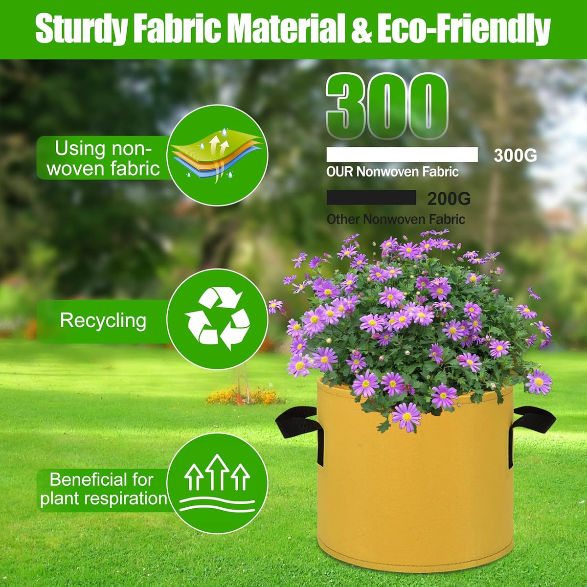 6-Pack Fabric Grow Bags 5 Gallon – Colorful 300G Thickened Nonwoven Planter Pots with Sturdy