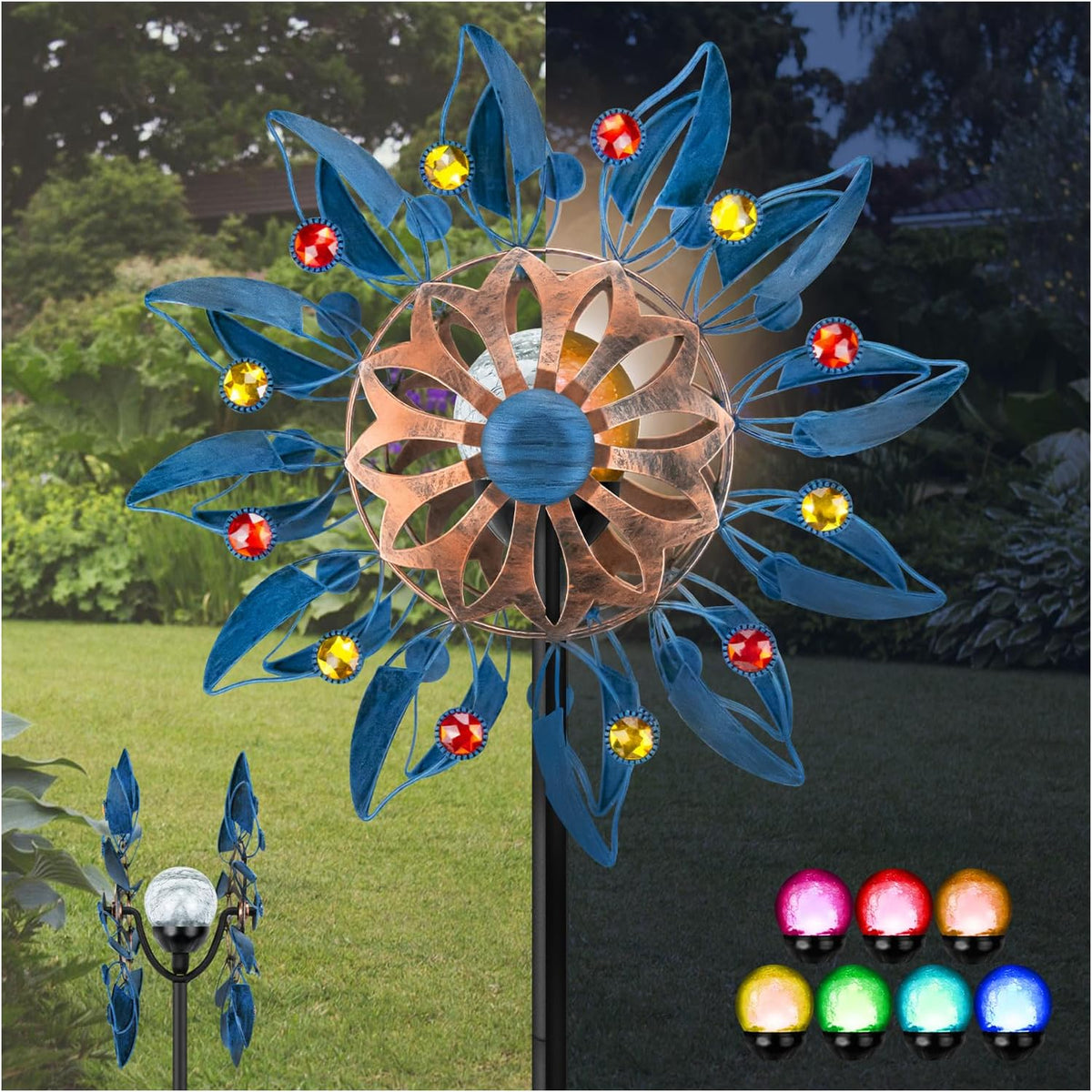 Solar Wind Spinner, Waterproof Outdoor Metal Wind Sculpture for Patio, Lawn & Garden Decor (Retro