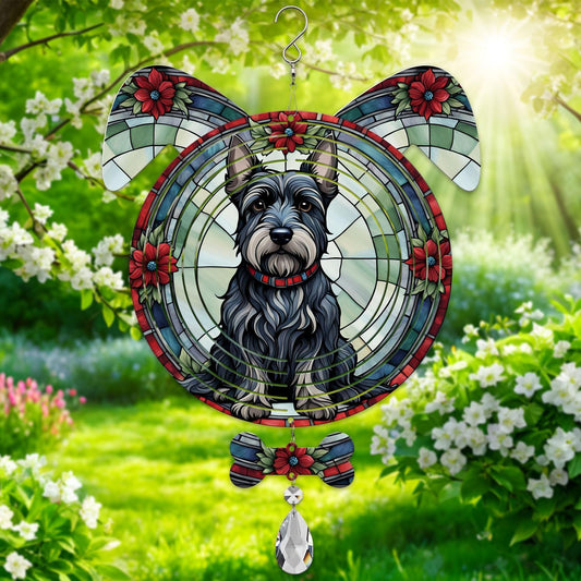 Scottish Terrier Dog Ears Wind Spinner, Scottish Terrier Wind Spinner Hanging for Yard and Garden
