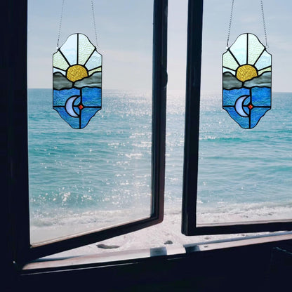 Sun and Moon Suncatchers Decor Stained Glass for Window Hangings,Handcrafted Tiffany Style Stained