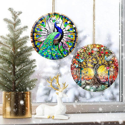 Colorful Ceramic Peacock Christmas Ornament, Peacock Ornaments for Christmas Tree, Holiday