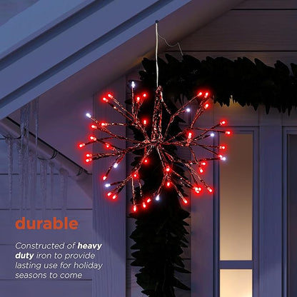 Alpine Corporation 16" Indoor Holiday 3D Snowflake Hanging Ornament with LED Lights, Red