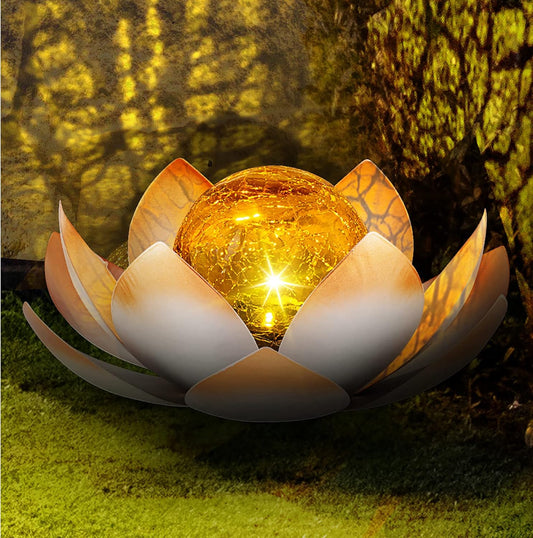 Huaxu Solar Lights Outdoor Garden Decorative Art Metal Lotus Cracked Glass Ball Waterproof